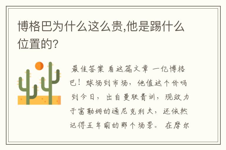 博格巴为什么这么贵,他是踢什么位置的?