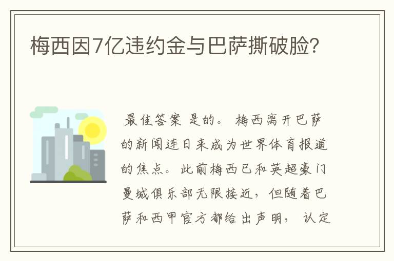 梅西因7亿违约金与巴萨撕破脸?
