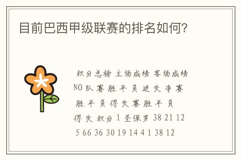 目前巴西甲级联赛的排名如何?