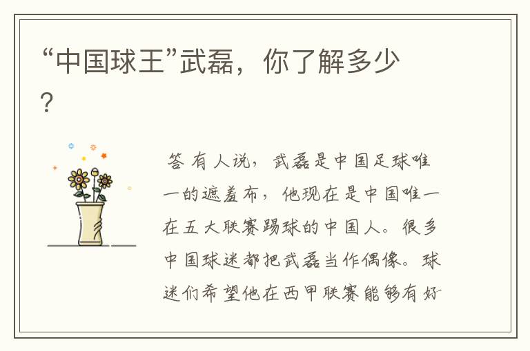 “中国球王”武磊,你了解多少?