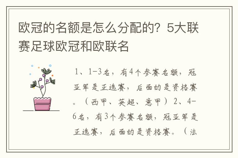 欧冠的名额是怎么分配的?5大联赛足球欧冠和欧联名