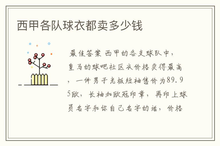 西甲各队球衣都卖多少钱
