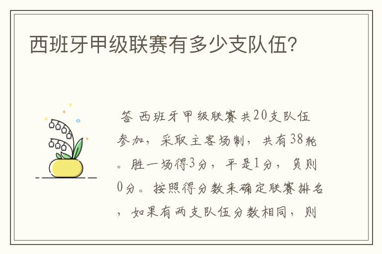 西班牙甲级联赛有多少支队伍?