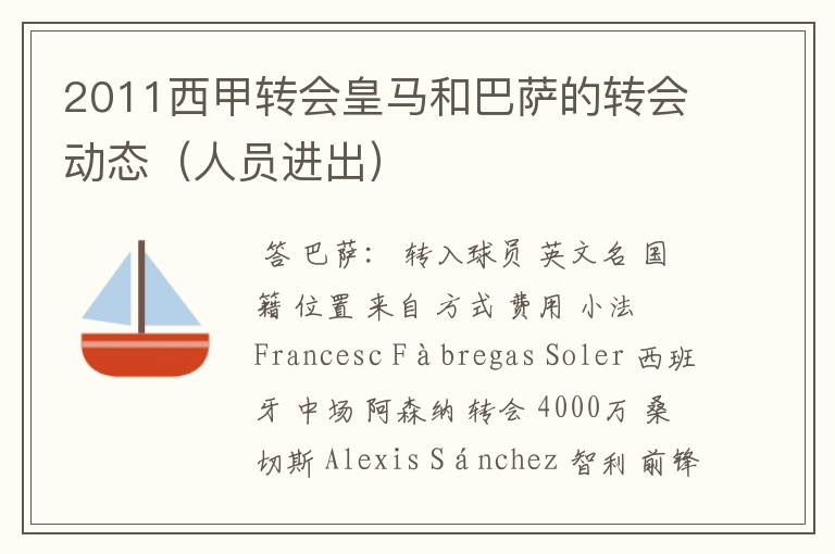 2011西甲转会皇马和巴萨的转会动态(人员进出)