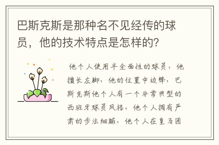 巴斯克斯是那种名不见经传的球员,他的技术特点是怎样的?
