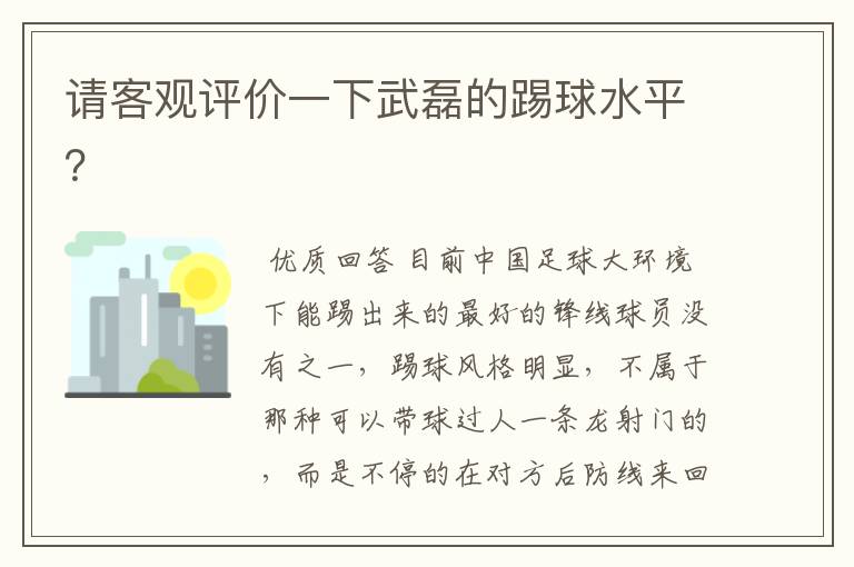 请客观评价一下武磊的踢球水平?
