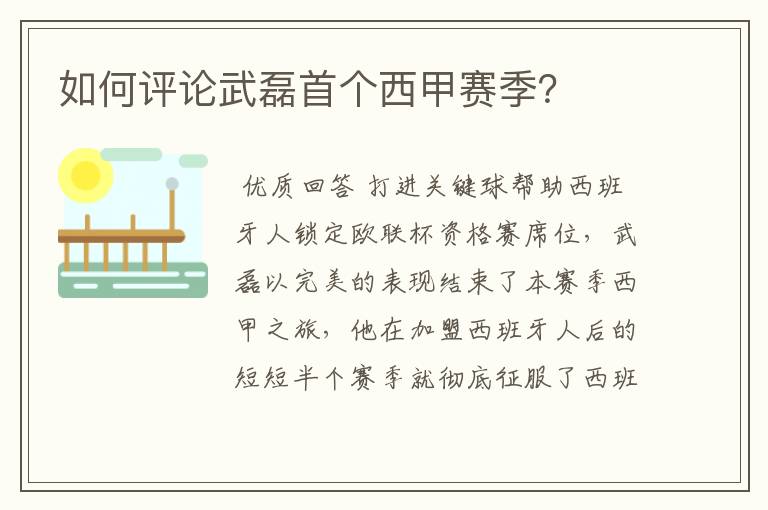 如何评论武磊首个西甲赛季?
