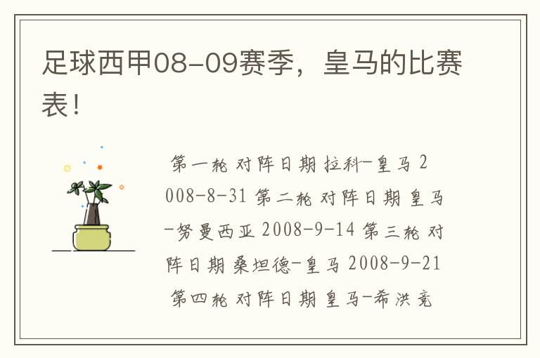 足球西甲08-09赛季,皇马的比赛表!