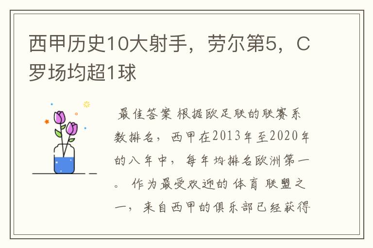 西甲历史10大射手,劳尔第5,C罗场均超1球
