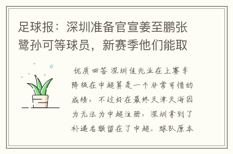 足球报:深圳准备官宣姜至鹏张鹭孙可等球员,新赛季他们能取得什么成绩?