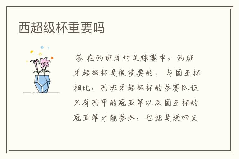 西超级杯重要吗
