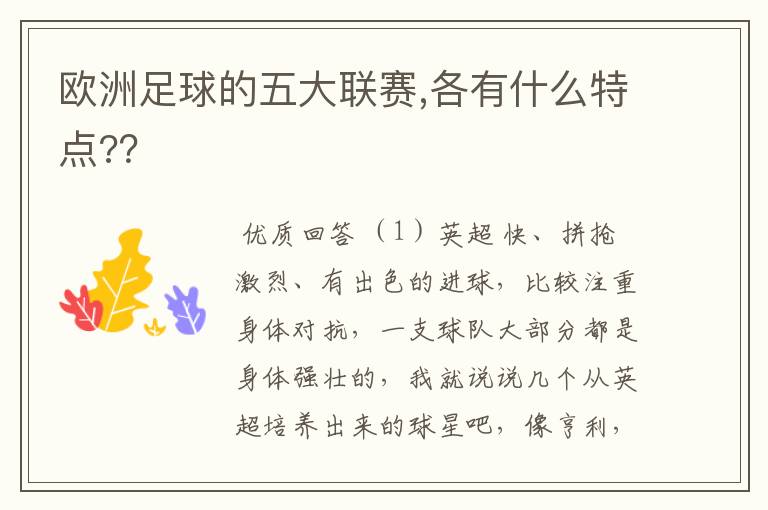 欧洲足球的五大联赛,各有什么特点??