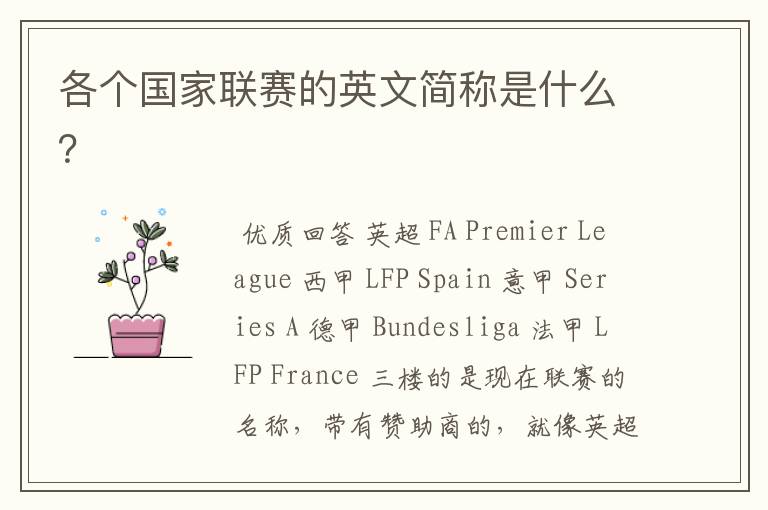 各个国家联赛的英文简称是什么?