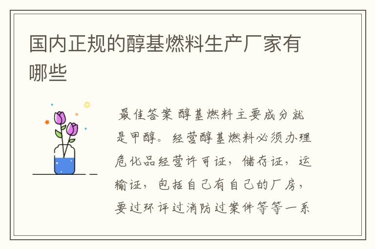 国内正规的醇基燃料生产厂家有哪些