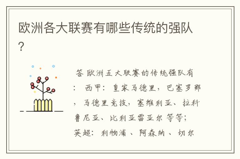 欧洲各大联赛有哪些传统的强队?
