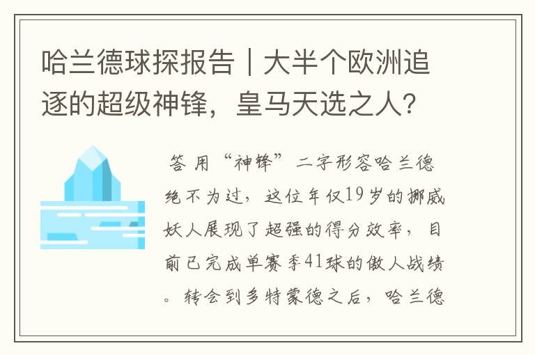 哈兰德球探报告|大半个欧洲追逐的超级神锋,皇马天选之人?
