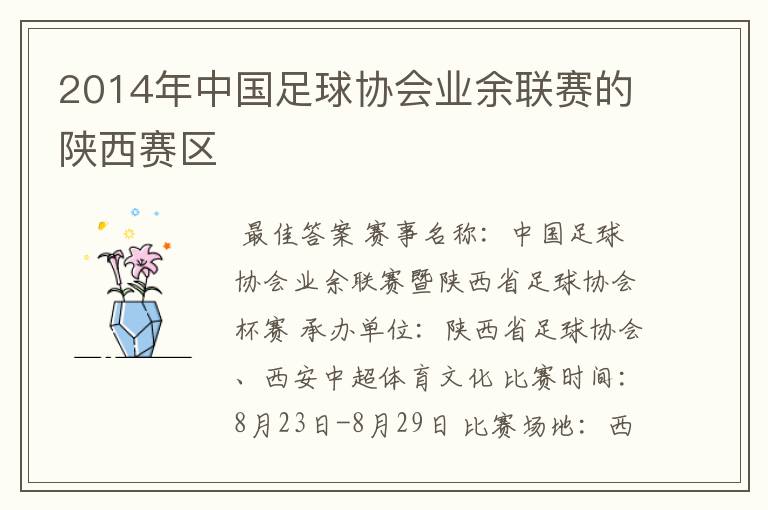 2014年中国足球协会业余联赛的陕西赛区