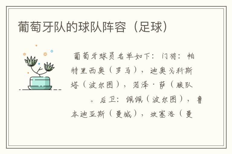 葡萄牙队的球队阵容(足球)