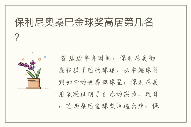 保利尼奥桑巴金球奖高居第几名?