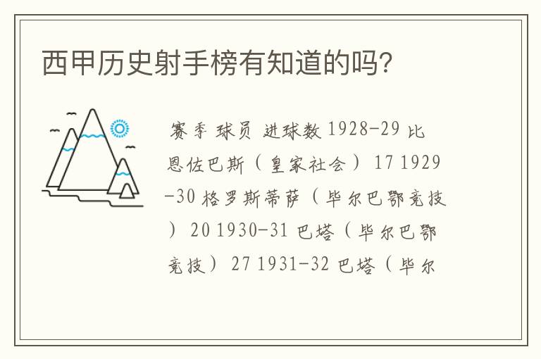 西甲历史射手榜有知道的吗?