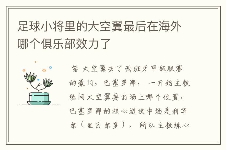 足球小将里的大空翼最后在海外哪个俱乐部效力了