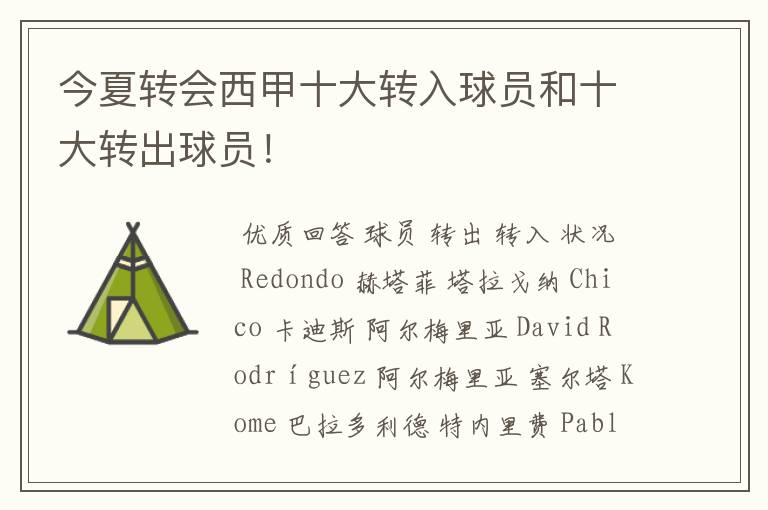 今夏转会西甲十大转入球员和十大转出球员!