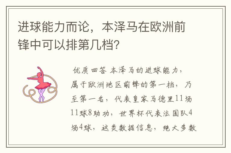 进球能力而论,本泽马在欧洲前锋中可以排第几档?