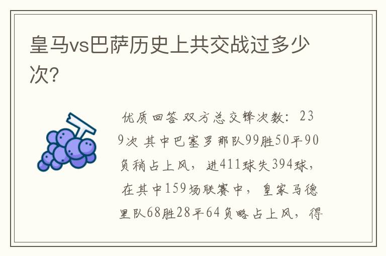 皇马vs巴萨历史上共交战过多少次?