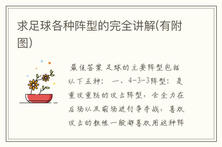 求足球各种阵型的完全讲解(有附图)