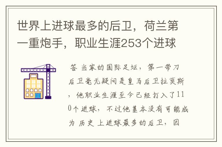 世界上进球最多的后卫,荷兰第一重炮手,职业生涯253个进球
