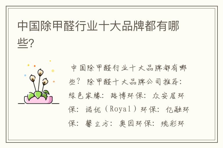中国除甲醛行业十大品牌都有哪些?