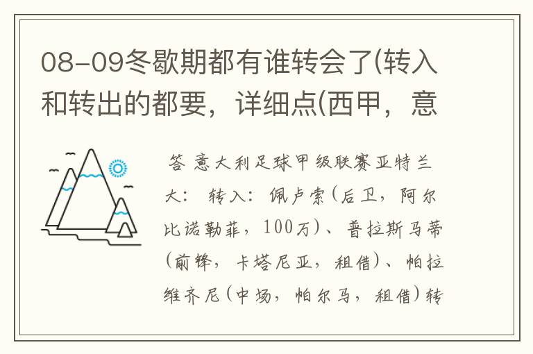 08-09冬歇期都有谁转会了(转入和转出的都要,详细点(西甲,意甲,德甲,英超,法甲))?