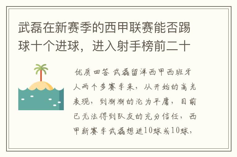 武磊在新赛季的西甲联赛能否踢球十个进球,进入射手榜前二十?