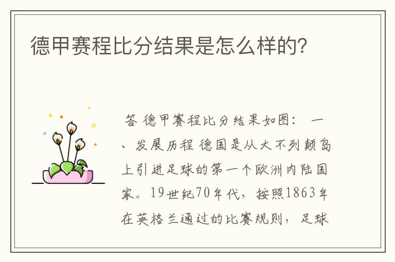 德甲赛程比分结果是怎么样的?