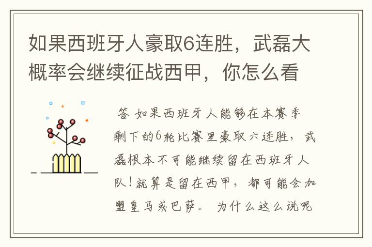 如果西班牙人豪取6连胜,武磊大概率会继续征战西甲,你怎么看?