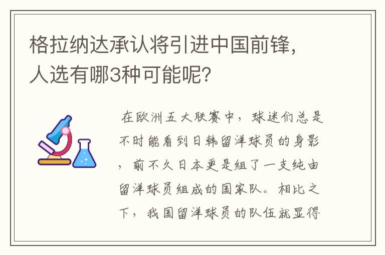 格拉纳达承认将引进中国前锋,人选有哪3种可能呢?