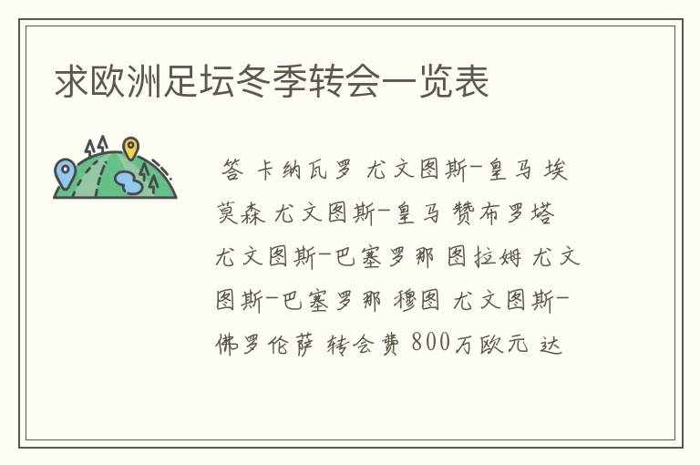 求欧洲足坛冬季转会一览表