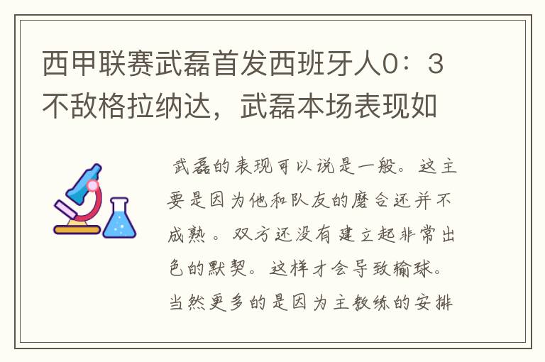 西甲联赛武磊首发西班牙人0:3不敌格拉纳达,武磊本场表现如何?