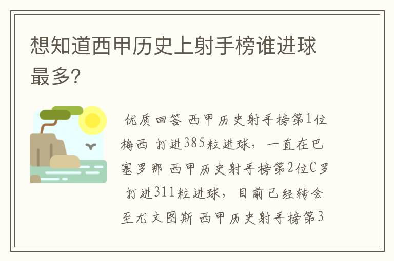 想知道西甲历史上射手榜谁进球最多?