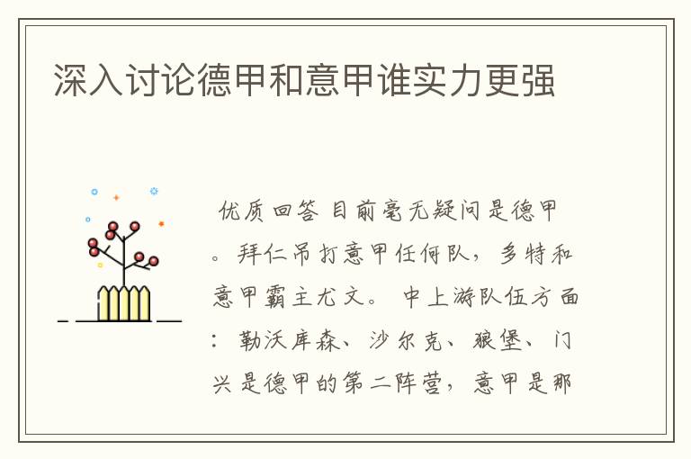 深入讨论德甲和意甲谁实力更强
