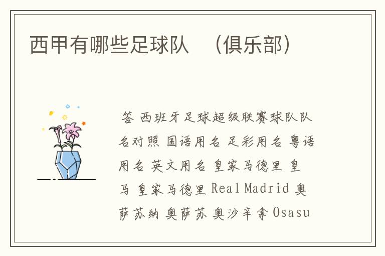 西甲有哪些足球队 (俱乐部)