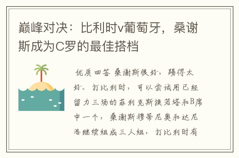 巅峰对决:比利时v葡萄牙,桑谢斯成为C罗的最佳搭档