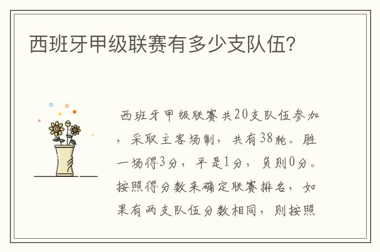 西班牙甲级联赛有多少支队伍?