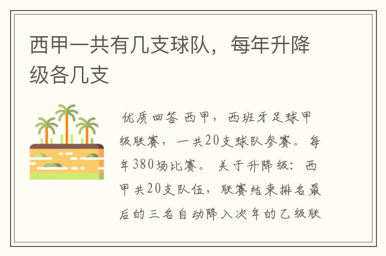 西甲一共有几支球队,每年升降级各几支