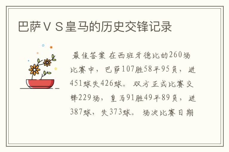 巴萨VS皇马的历史交锋记录