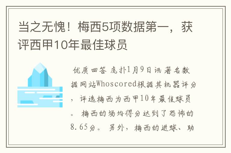 当之无愧!梅西5项数据第一,获评西甲10年最佳球员