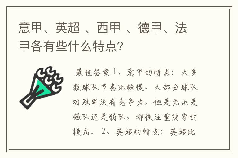 意甲、英超 、西甲 、德甲、法甲各有些什么特点?