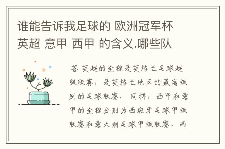 谁能告诉我足球的 欧洲冠军杯 英超 意甲 西甲 的含义.哪些队 怎么进行比赛的.