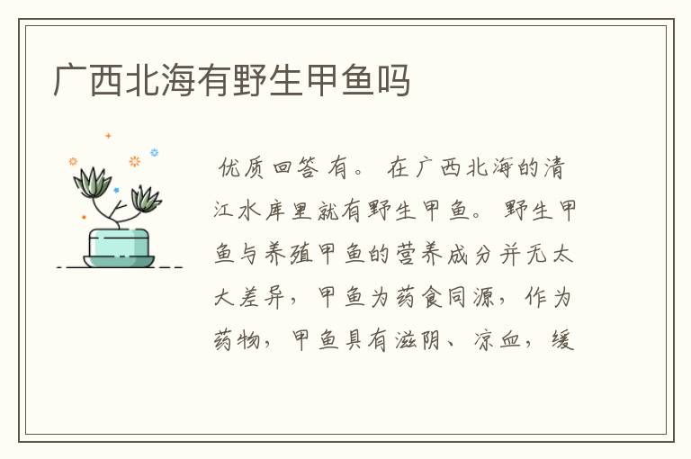 广西北海有野生甲鱼吗