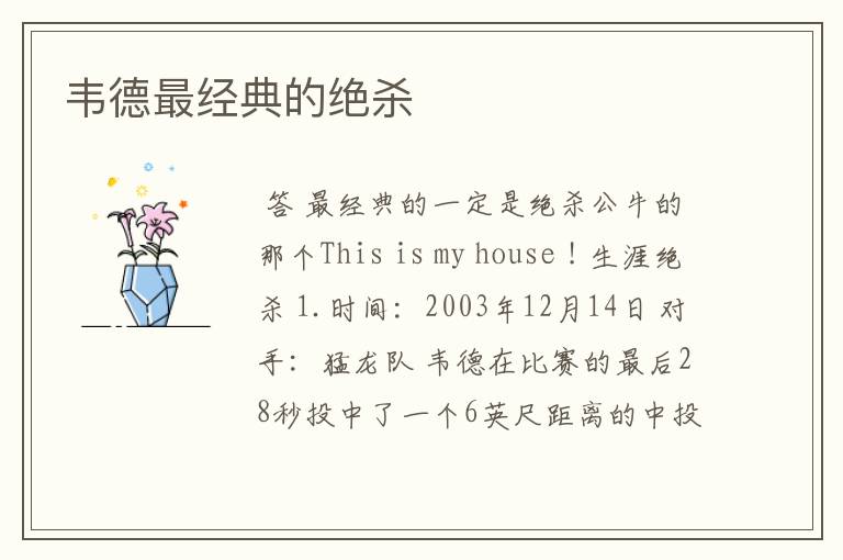 韦德最经典的绝杀